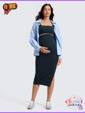 Maternity Side Split Midi Skirt High Waist Stretchy Butterluxe Slim Fit